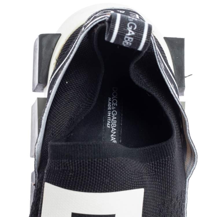 Pre Owned Dolce & Gabbana Black/White Knit Fabric Sorrento Sneakers Size 43.5