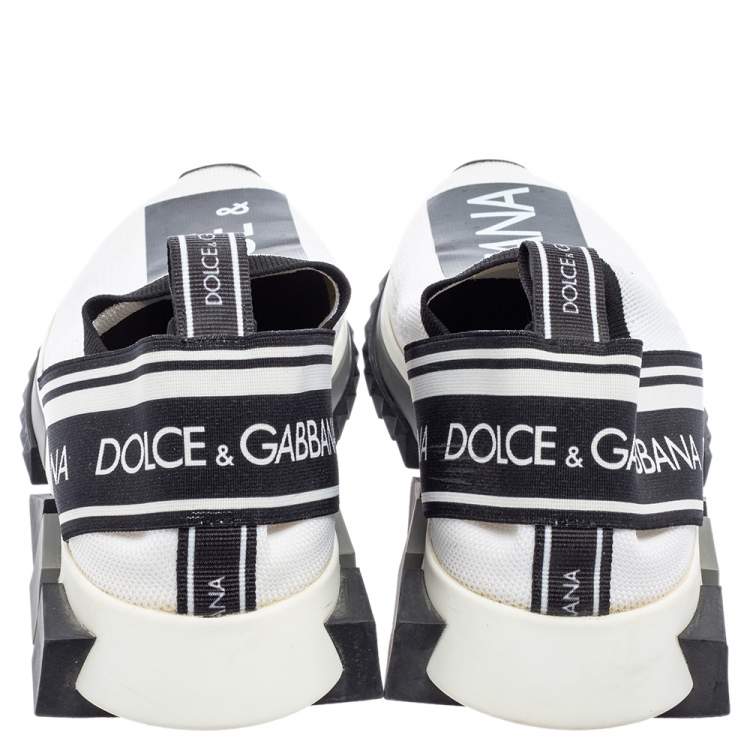 Pre Owned Dolce & Gabbana White/Black Knit Fabric Sorrento Slip-On Sneakers Size 40