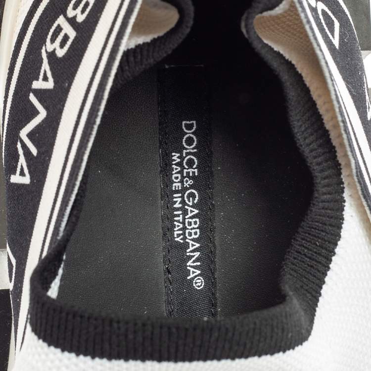 Pre Owned Dolce & Gabbana White/Black Knit Fabric Sorrento Slip-On Sneakers Size 40