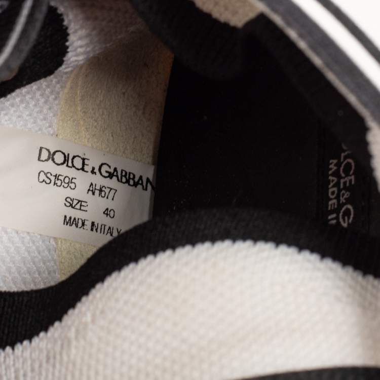 Pre Owned Dolce & Gabbana White/Black Knit Fabric Sorrento Slip-On Sneakers Size 40