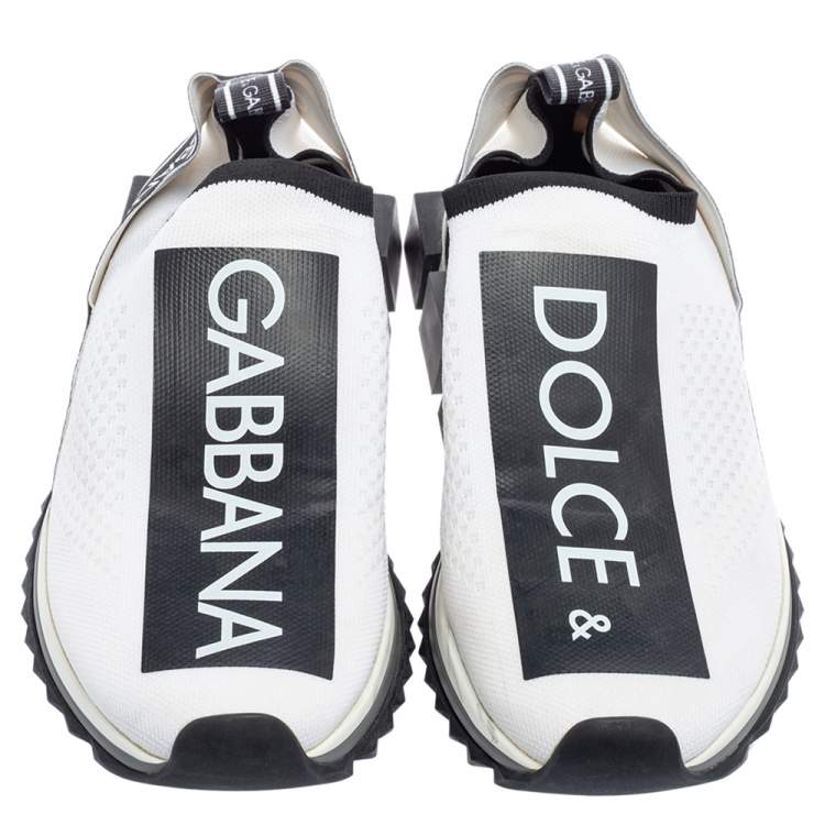 Pre Owned Dolce & Gabbana White/Black Knit Fabric Sorrento Slip-On Sneakers Size 40