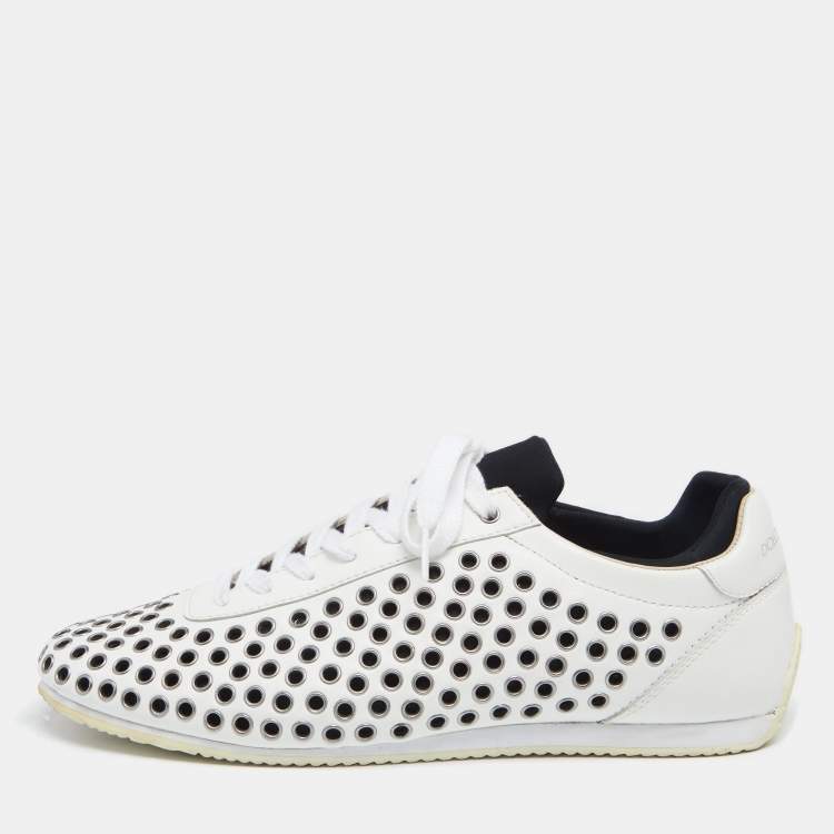 Pre Owned Dolce & Gabbana  White/Black Leather Lace Up Sneakers Size 43