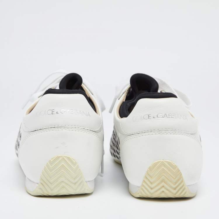 Pre Owned Dolce & Gabbana  White/Black Leather Lace Up Sneakers Size 43