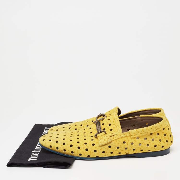 مملوكة مسبقًا Dolce & Gabbana Yellow Perforated Nubuck Slip On Loafers Size 43