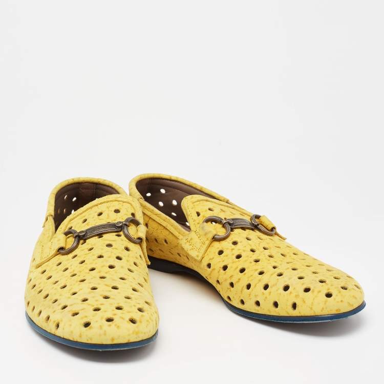 مملوكة مسبقًا Dolce & Gabbana Yellow Perforated Nubuck Slip On Loafers Size 43