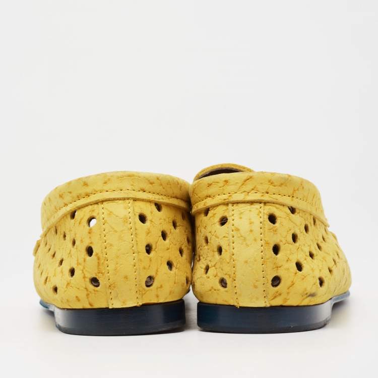 مملوكة مسبقًا Dolce & Gabbana Yellow Perforated Nubuck Slip On Loafers Size 43