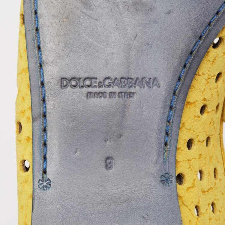 مملوكة مسبقًا Dolce & Gabbana Yellow Perforated Nubuck Slip On Loafers Size 43