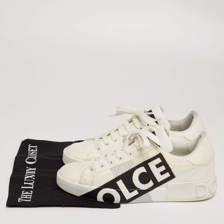 مملوكة مسبقًا Dolce & Gabbana White Nylon Portofino Low Top Sneakers Size 39.5