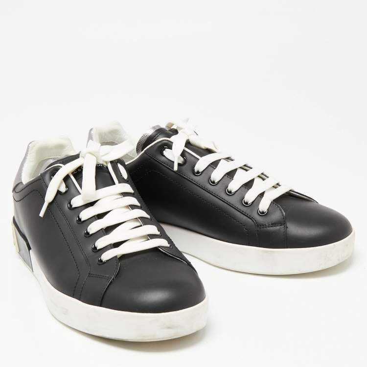 Pre Owned Dolce & Gabbana Black Leather Classic Portofino Sneakers Size 43