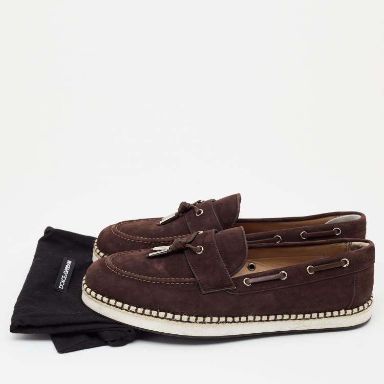 Pre Owned Dolce & Gabbana Brown Suede Slip On Espadrille Loafers Size 44