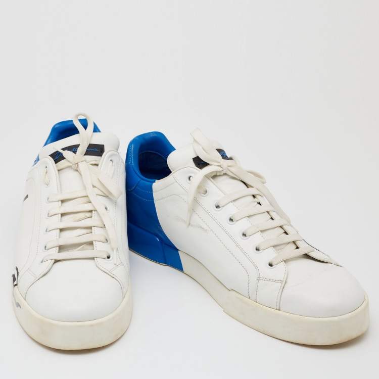 Pre Owned Dolce & Gabbana White/Blue Leather Portofino Sneakers Size 44 