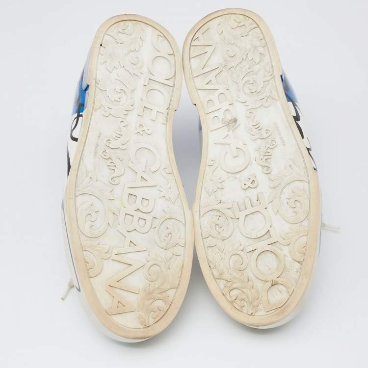 Pre Owned Dolce & Gabbana White/Blue Leather Portofino Sneakers Size 44 