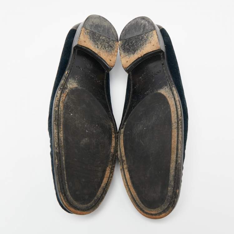 Pre Owned Dolce & Gabbana Navy Blue Velvet And Leather Slip On Loafers Size 41