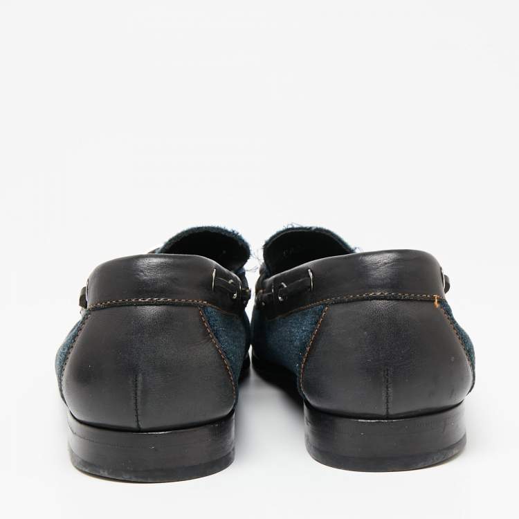 Pre Owned Dolce & Gabbana Navy Blue Velvet And Leather Slip On Loafers Size 41