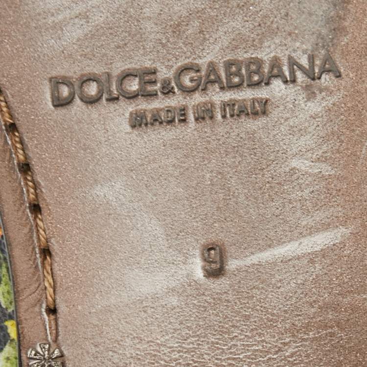 Pre Owned Dolce & Gabbana Green Cactus Print Canvas and Leather Amalfi Smoking Slippers Size 43