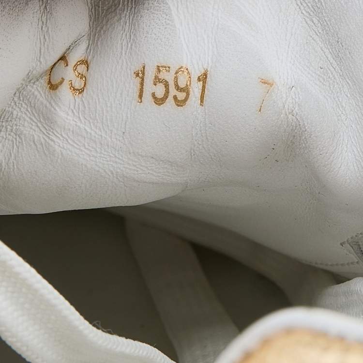 Pre Owned Dolce & Gabbana White/Gold Leather Portofino Logo Low Top Sneakers Size 41