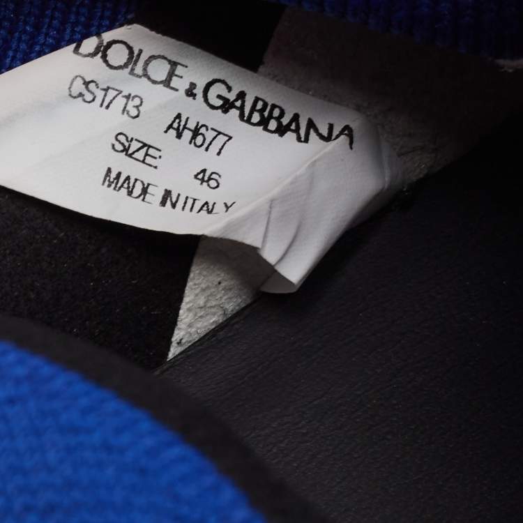 Pre Owned Dolce & Gabbana Blue Knit Fabric Sorrento Logo Print Slip On Sneakers Size 46