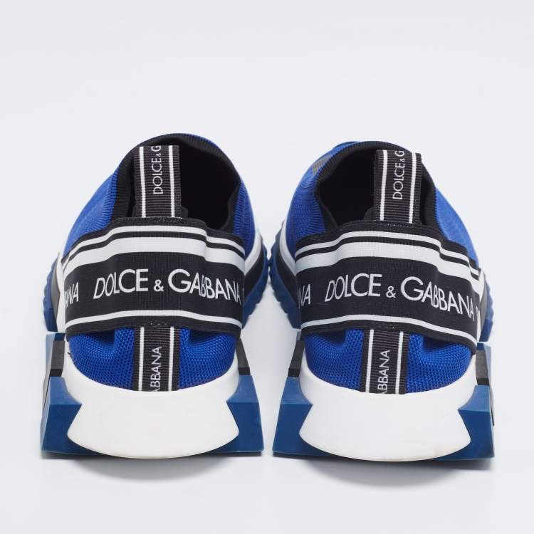 Pre Owned Dolce & Gabbana Blue Knit Fabric Sorrento Logo Print Slip On Sneakers Size 46