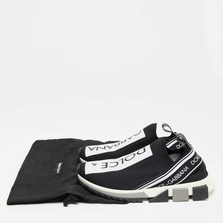 Pre Owned Dolce & Gabbana Black/White Knit Fabric Sorrento Slip-On Sneakers Size 41