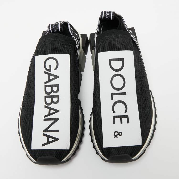 Pre Owned Dolce & Gabbana Black/White Knit Fabric Sorrento Slip-On Sneakers Size 41