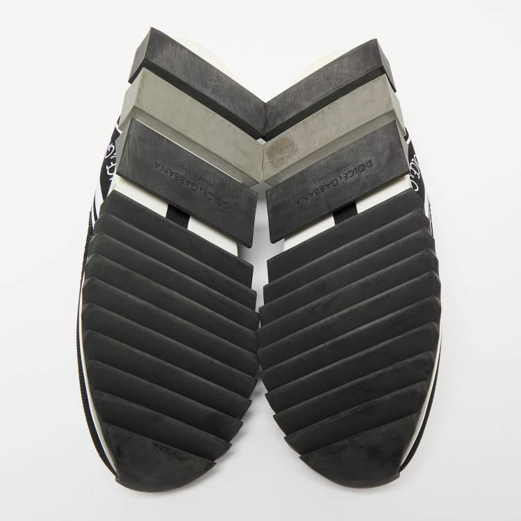 Pre Owned Dolce & Gabbana Black/White Knit Fabric Sorrento Slip-On Sneakers Size 41