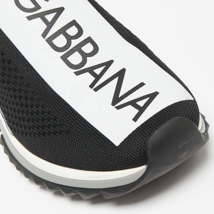 Pre Owned Dolce & Gabbana Black/White Knit Fabric Sorrento Slip-On Sneakers Size 41