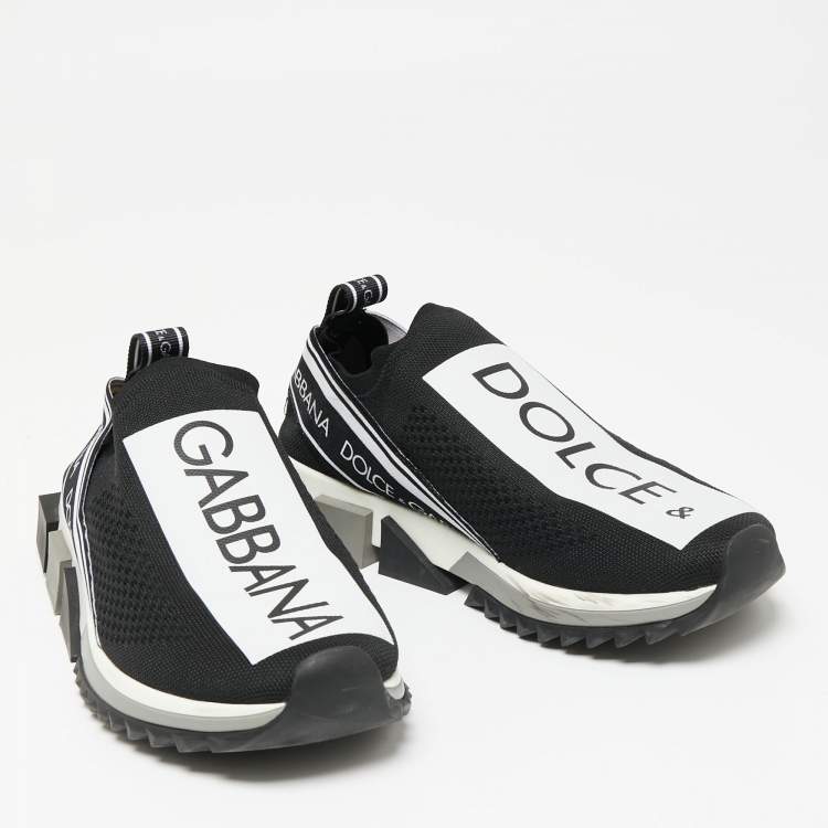 Pre Owned Dolce & Gabbana Black/White Knit Fabric Sorrento Slip-On Sneakers Size 41