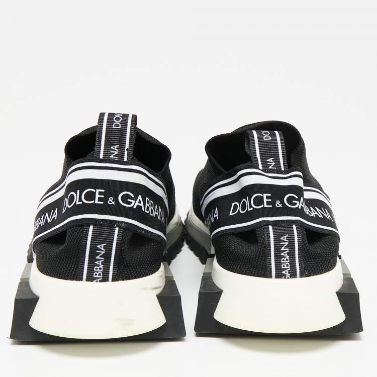 Pre Owned Dolce & Gabbana Black/White Knit Fabric Sorrento Slip-On Sneakers Size 41