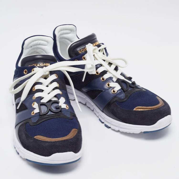 Pre Owned Dolce & Gabbana Navy Blue/Black Suede And Leather Low Top Sneakers Size 43