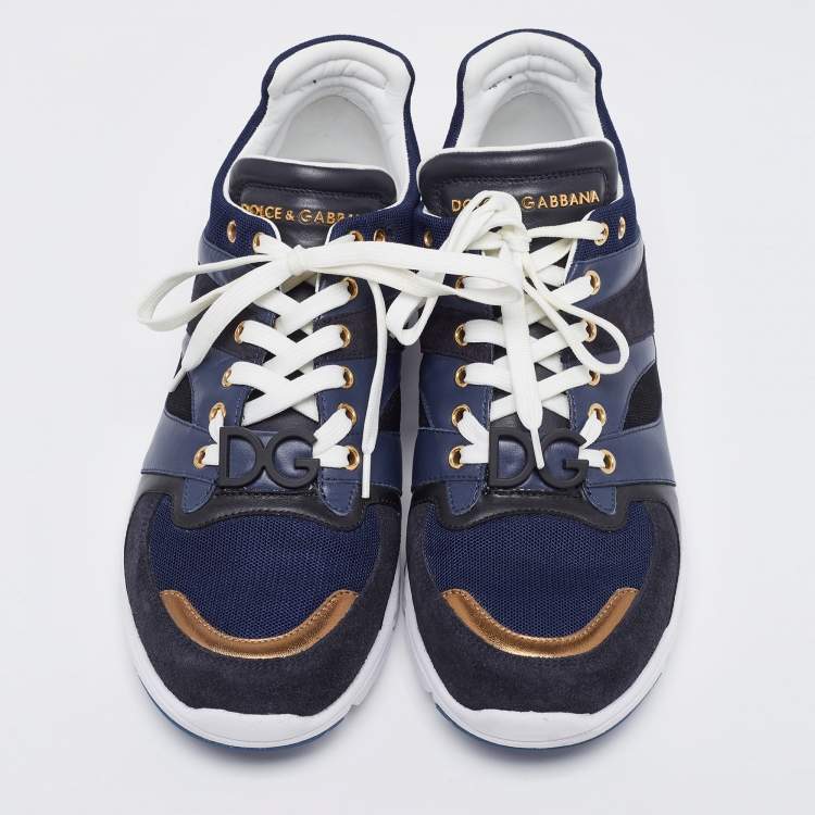 Pre Owned Dolce & Gabbana Navy Blue/Black Suede And Leather Low Top Sneakers Size 43
