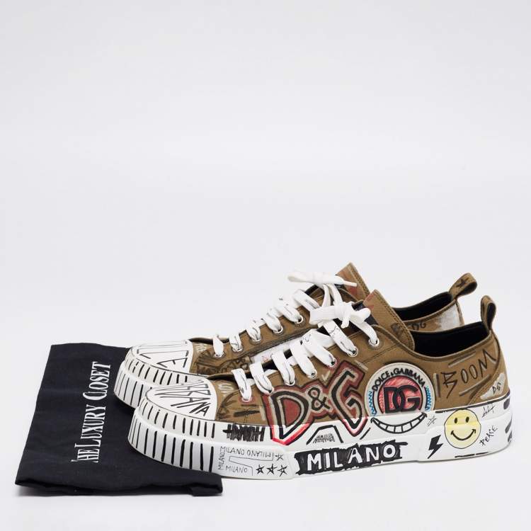 Pre Owned Dolce & Gabbana Multicolor Canvas Graffiti  Portofino Light Sneakers Size 46