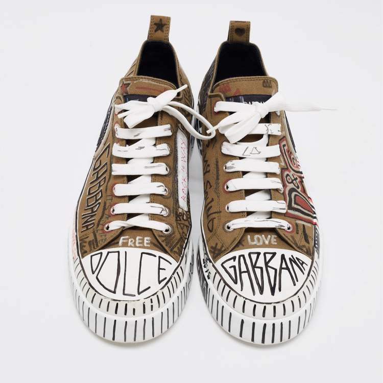 Pre Owned Dolce & Gabbana Multicolor Canvas Graffiti  Portofino Light Sneakers Size 46