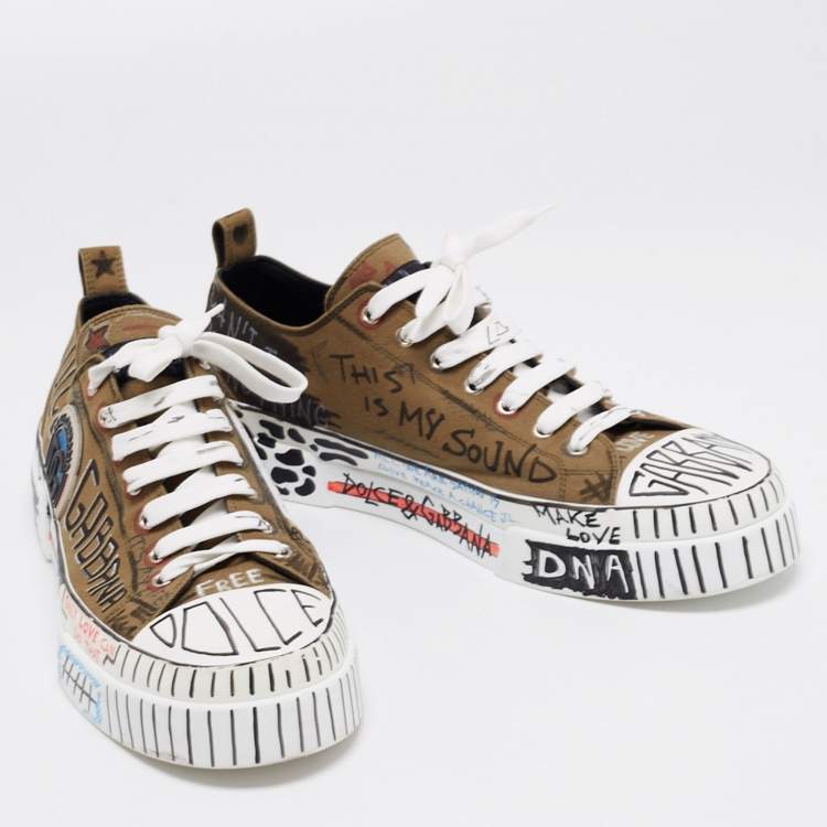 Pre Owned Dolce & Gabbana Multicolor Canvas Graffiti  Portofino Light Sneakers Size 46