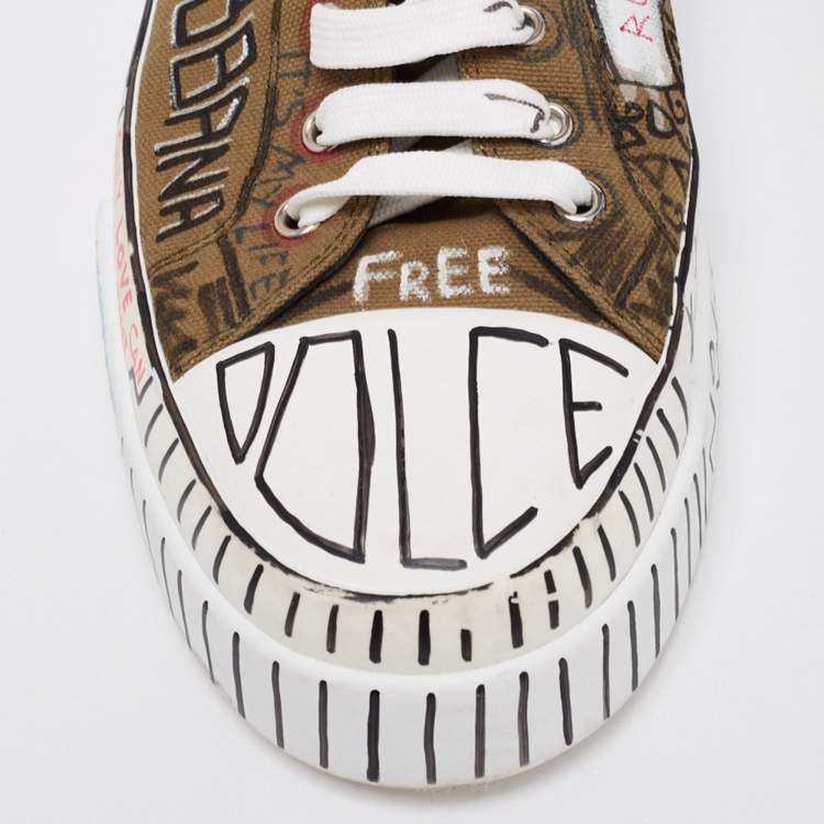 Pre Owned Dolce & Gabbana Multicolor Canvas Graffiti  Portofino Light Sneakers Size 46