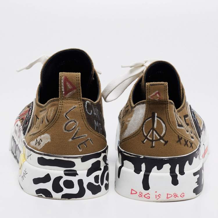Pre Owned Dolce & Gabbana Multicolor Canvas Graffiti  Portofino Light Sneakers Size 46