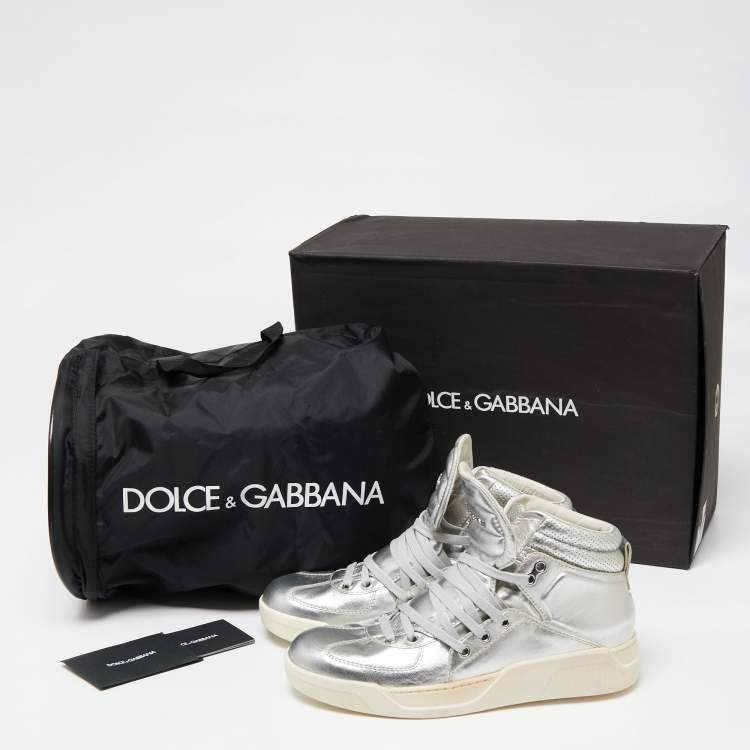 Pre Owned Dolce & Gabbana Silver Leather Benelux High Top Sneakers Size 40