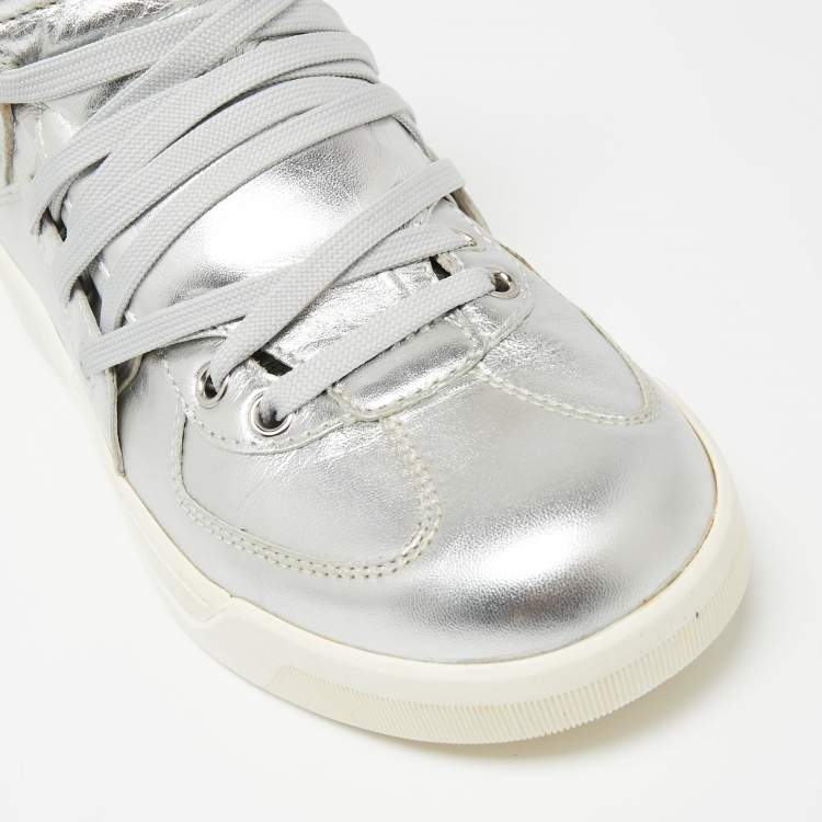 Pre Owned Dolce & Gabbana Silver Leather Benelux High Top Sneakers Size 40