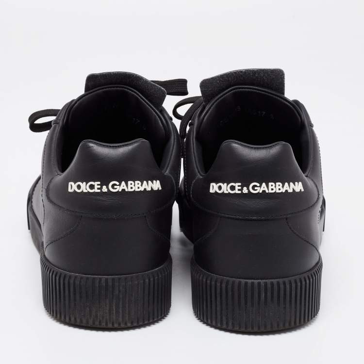 Pre Owned Dolce & Gabbana Black Leather Miami Logo Low Top Sneakers Size 42