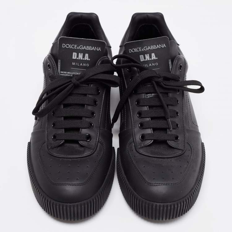 Pre Owned Dolce & Gabbana Black Leather Miami Logo Low Top Sneakers Size 42