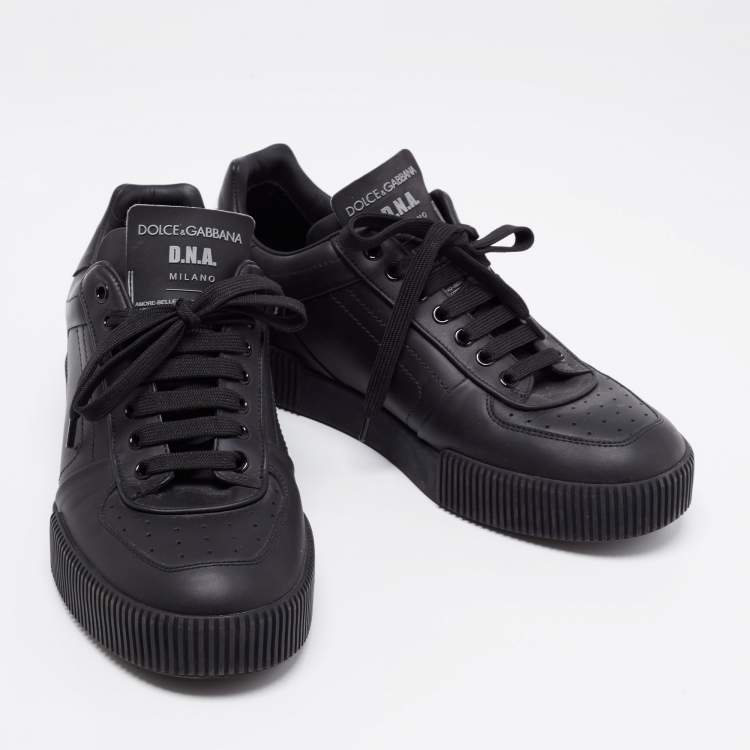 Pre Owned Dolce & Gabbana Black Leather Miami Logo Low Top Sneakers Size 42