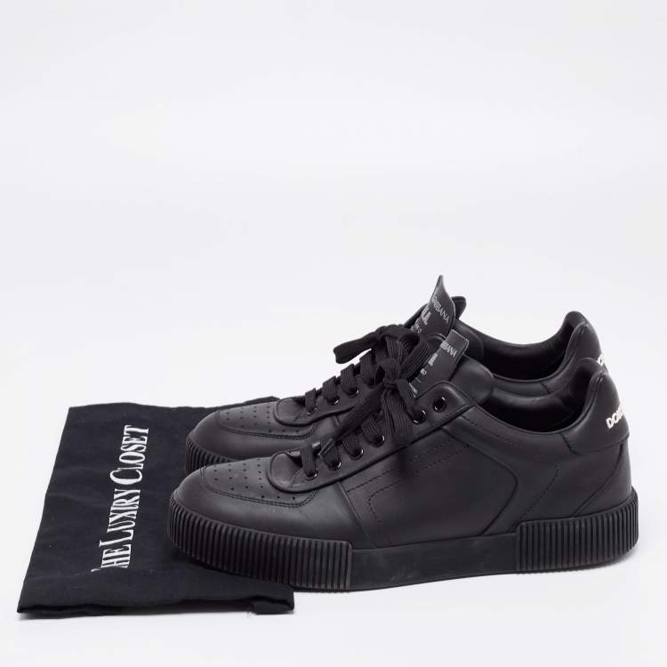 Pre Owned Dolce & Gabbana Black Leather Miami Logo Low Top Sneakers Size 42