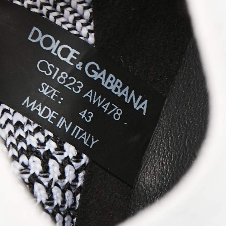 Pre Owned Dolce & Gabbana White/Black Knit Fabric and Rubber Sorrento Slip-On Sneakers Size 43