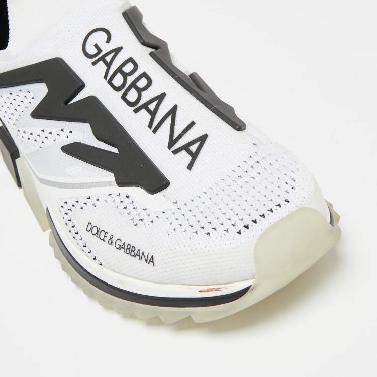 Pre Owned Dolce & Gabbana White/Black Knit Fabric and Rubber Sorrento Slip-On Sneakers Size 43