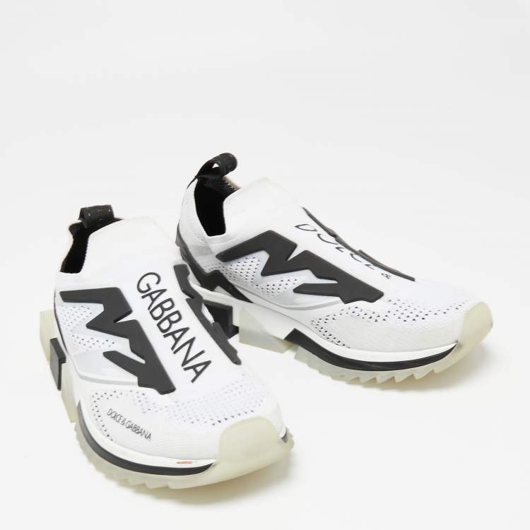 Pre Owned Dolce & Gabbana White/Black Knit Fabric and Rubber Sorrento Slip-On Sneakers Size 43