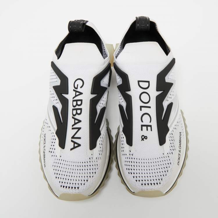 Pre Owned Dolce & Gabbana White/Black Knit Fabric and Rubber Sorrento Slip-On Sneakers Size 43