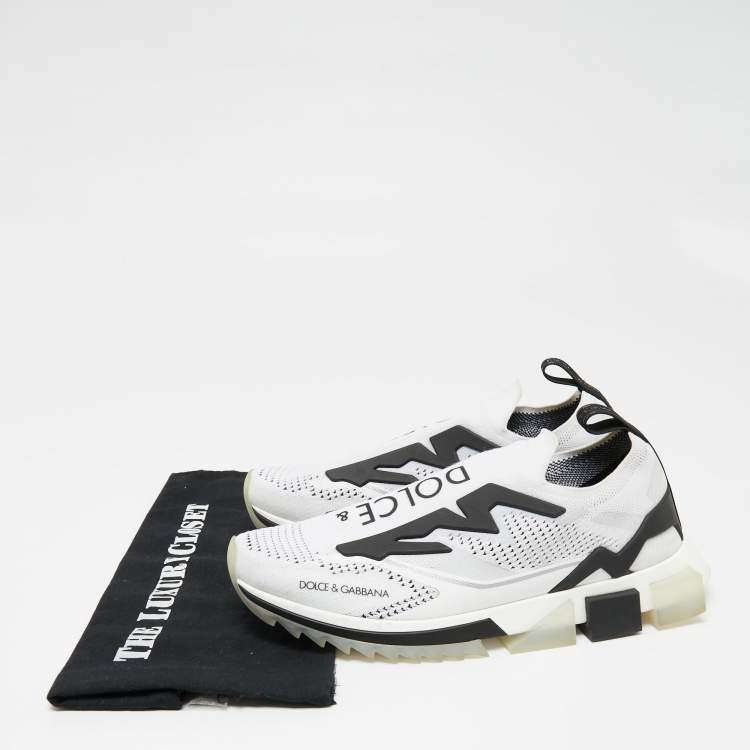 Pre Owned Dolce & Gabbana White/Black Knit Fabric and Rubber Sorrento Slip-On Sneakers Size 43