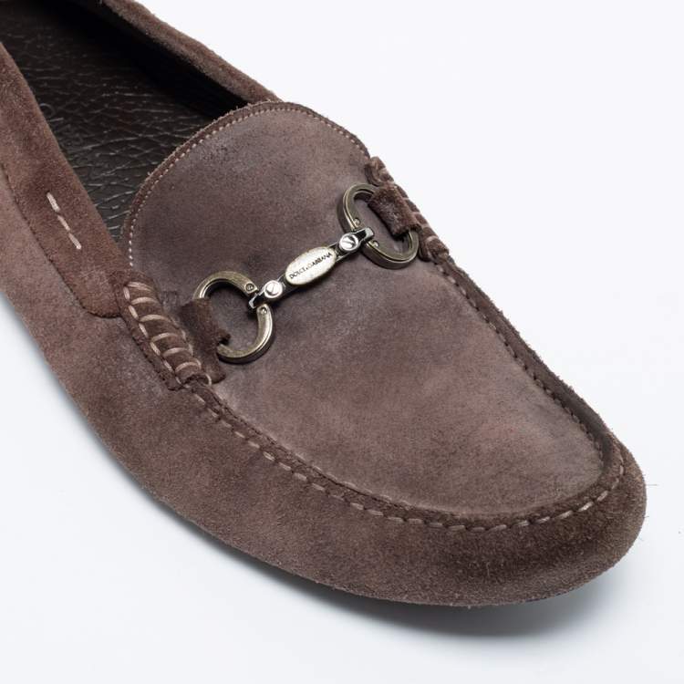 مملوكة مسبقًا Dolce & Gabbana Brown Suede Boat Loafers Size 44