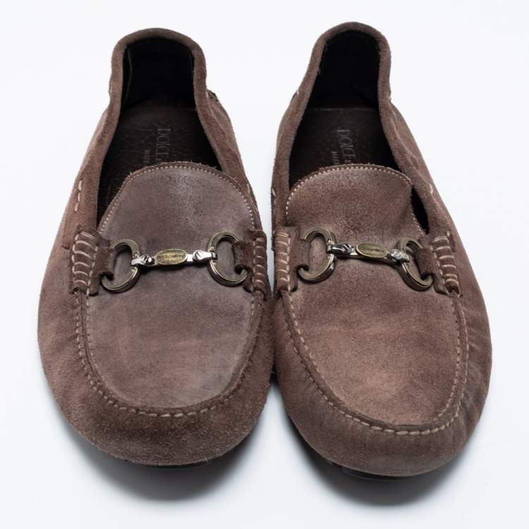 مملوكة مسبقًا Dolce & Gabbana Brown Suede Boat Loafers Size 44