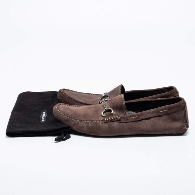 مملوكة مسبقًا Dolce & Gabbana Brown Suede Boat Loafers Size 44
