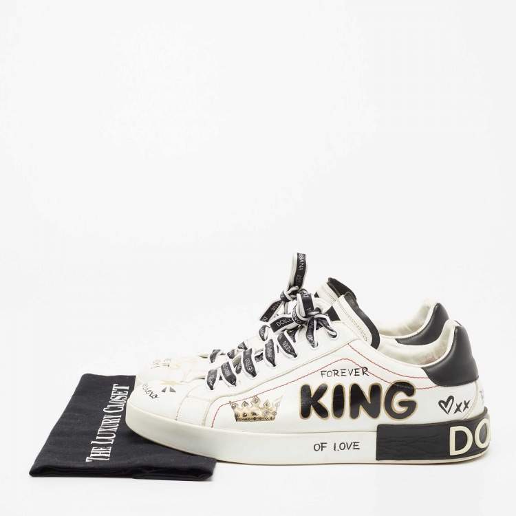 مملوكة مسبقًا Dolce & Gabbana White/Black Leather Portofino Royal Sneakers  Size 44
